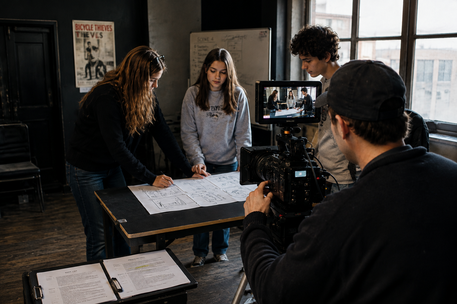Students learning film language